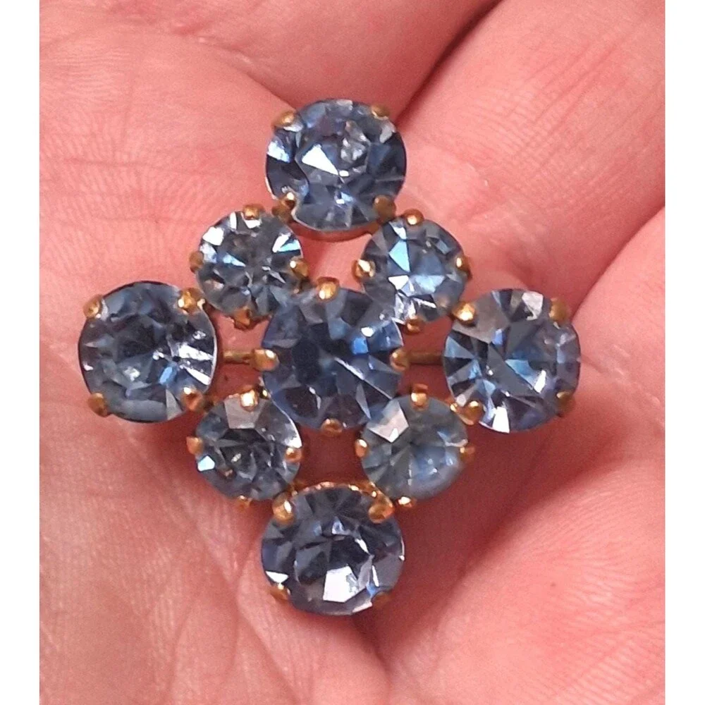 Vintage Aqua Rhinestone Brooch Earrings Set